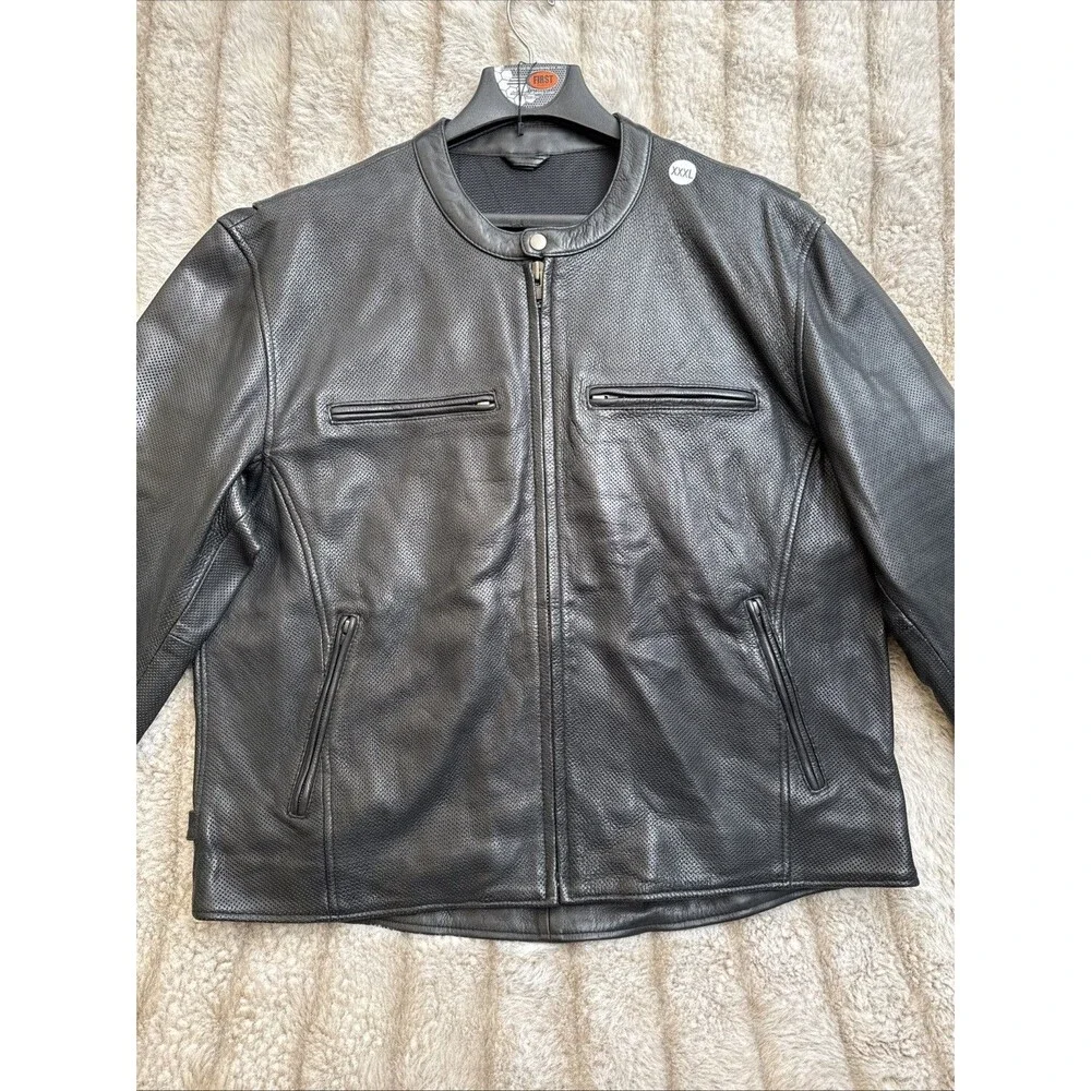 First Mfg Men's Motorcycle Perforated Leather Jacket Long Sleeve Size 3X